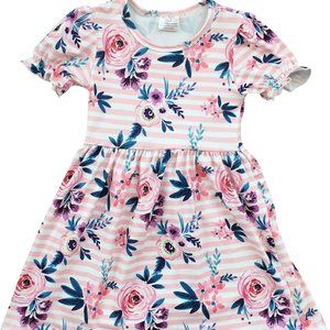 Little Toddler Girl Kids Stripes Floral Easter Casual Daily Flower Girl Dress